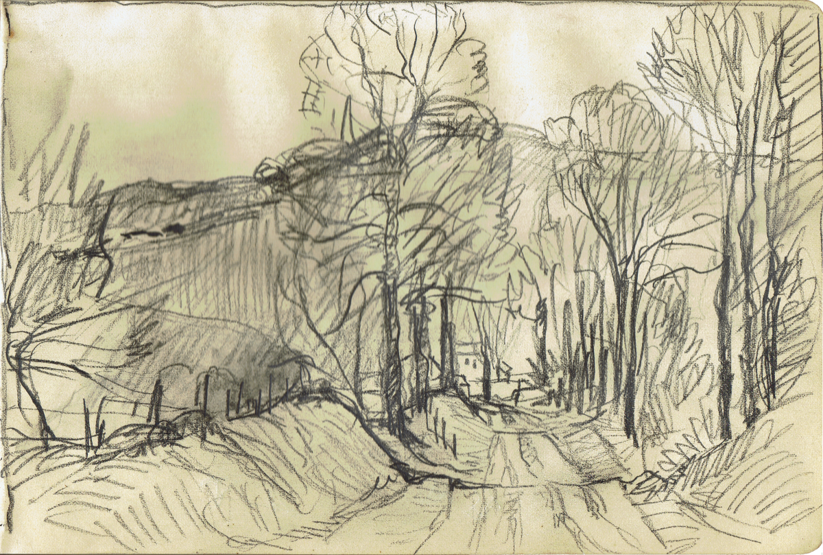 Sketchbook Down a Hill Road