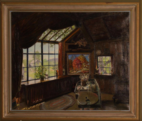 At the North Window - an inside view of the north window - an oil painting