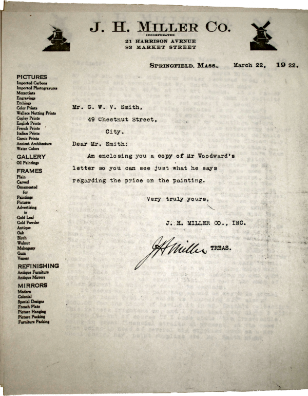 Cover page of Woodward letter to JH Miller then forwarded to GWV Smith re: Under the Winter Moon