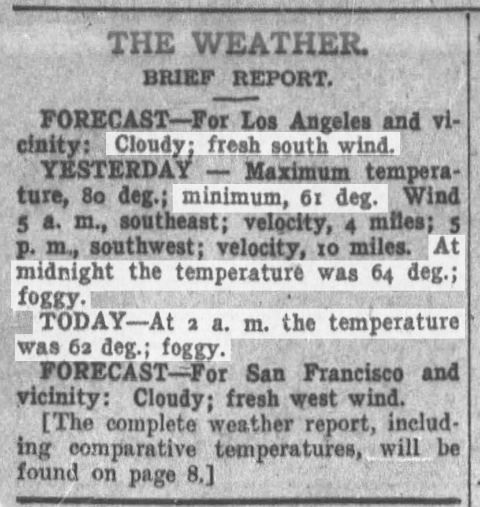 Los Angeles Times Sept 3, 1906 Weather