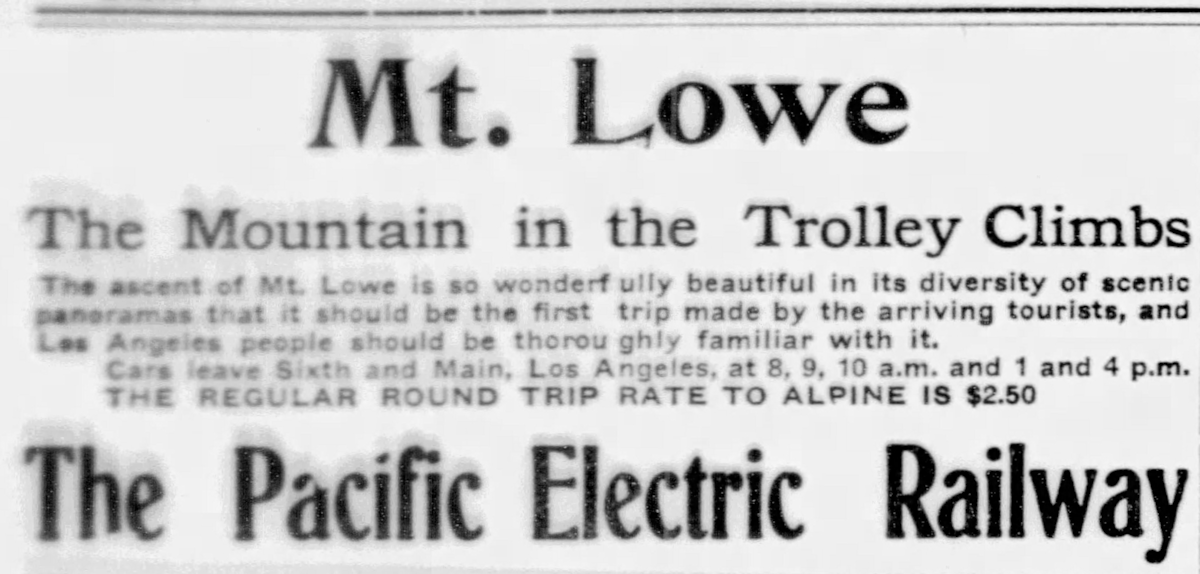 September 1, 1906, Mt. Lowe Advertisement