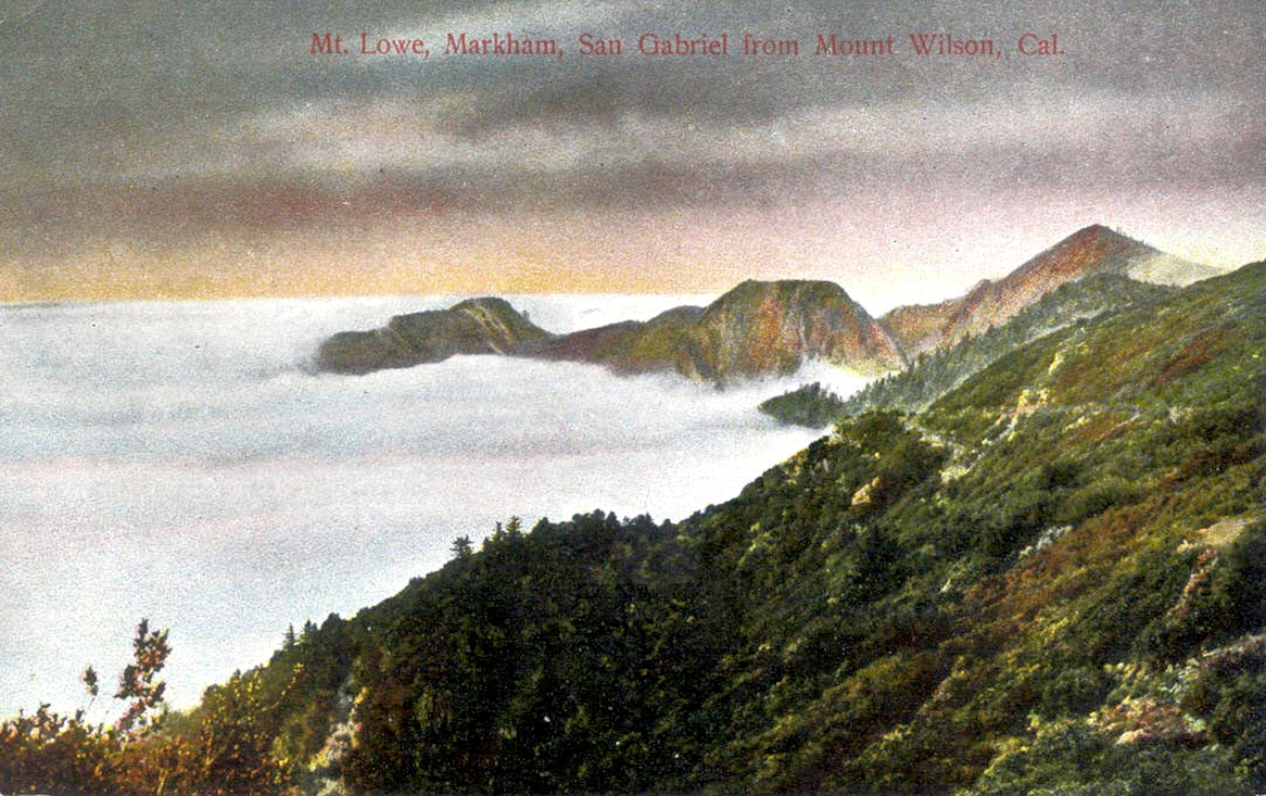 Postcard of Mounts Lowe and Markham from Mt. Wilson