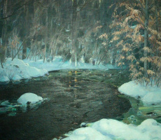Winter Evening Stream Paintings
