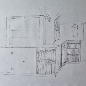 Drawing of RSW's design for shelves and storage