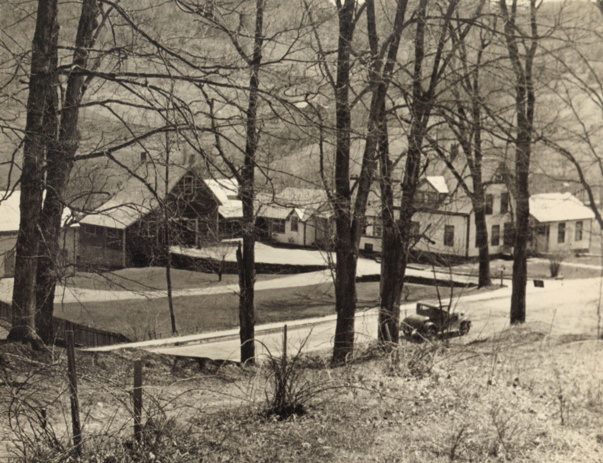 The Southwick Studio in the early 1940s.   The bright blue Ford Model A car parked on the street in the foreground belonged to Mark Purinton, creator of this website. 