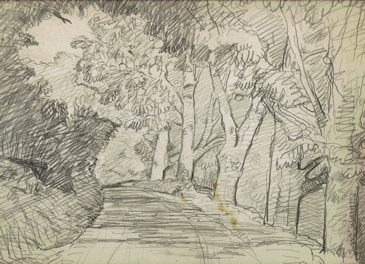 Sketchbook Drawing : Down a Shaded Road 