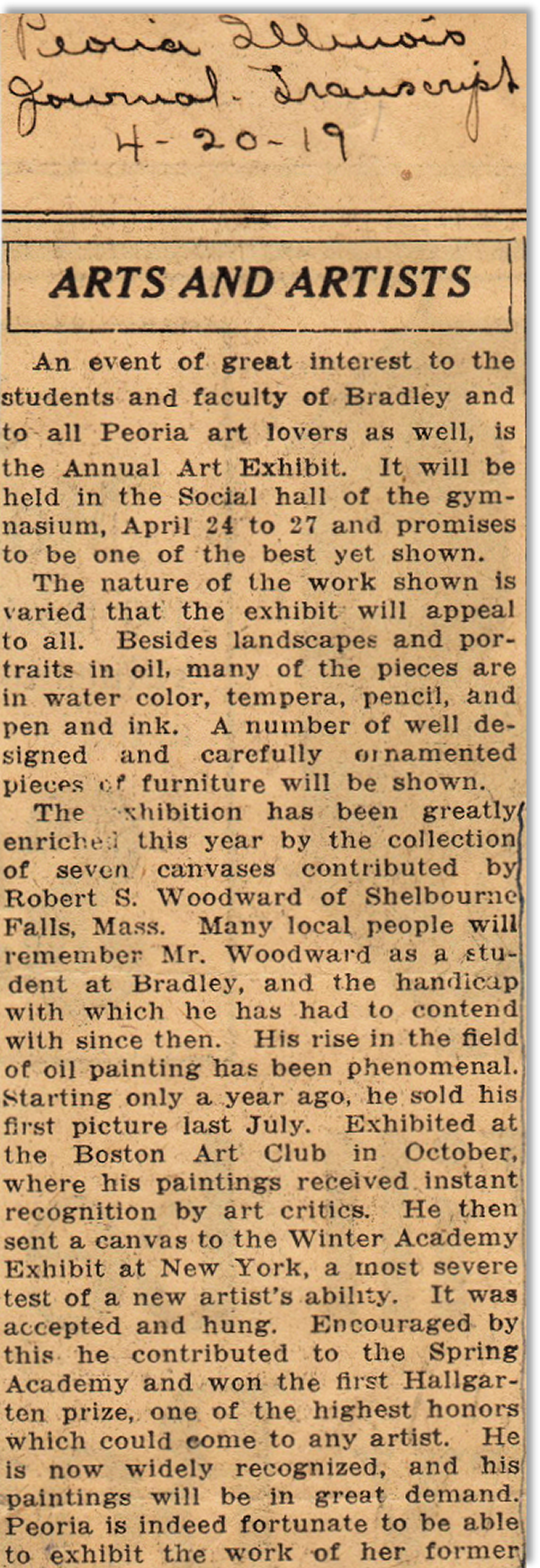 RSW re-typed this critique from the Peoria Illinois Journal Transcript from April 27, 1919