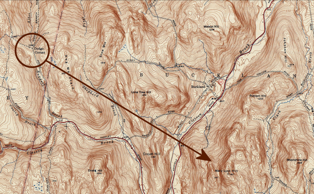 An image of a capture from a 1927 U.S. Survey Map of Buckland