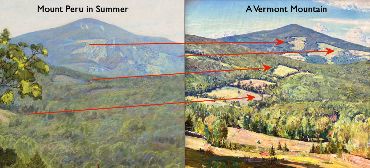 An image of: A comp of Mount Peru in Summer and A Vermont Mountain