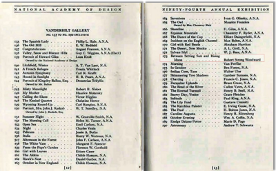 Catalog Listing, National Academy, 1919