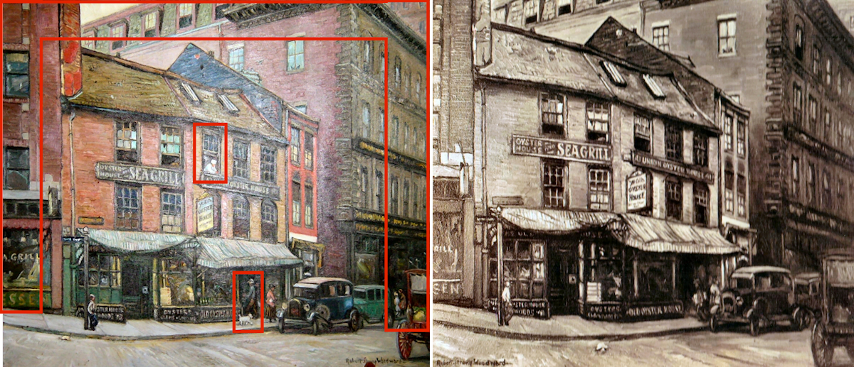 A side by side comparison of the differences of the street scene.