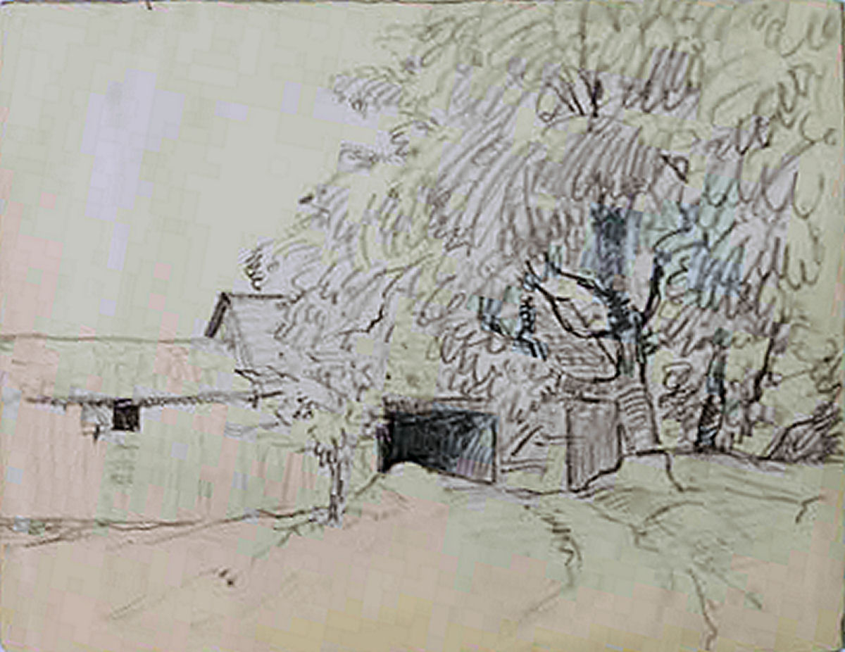 A sketch of the back side of the Stetson barn.