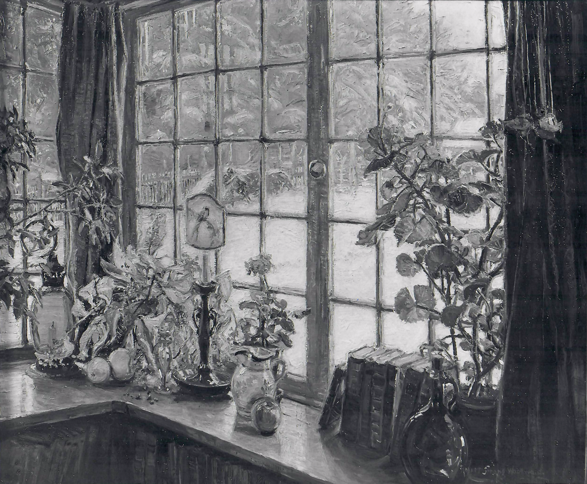 The Window: Still Life and a Winter Scene Sepia High Resolution