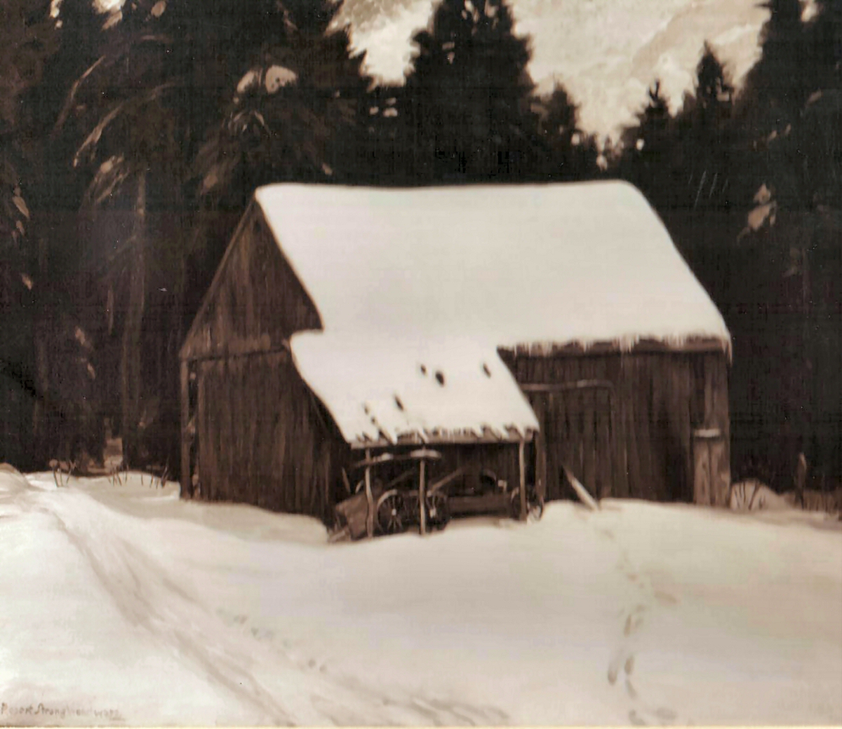 Winter Barn Sepia High Resolution