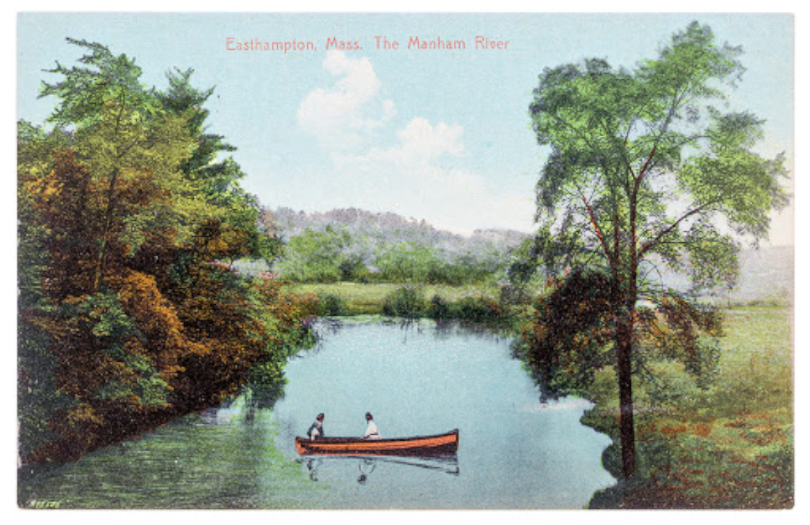 1920s Manhan River Postcard of couple in a canoe
