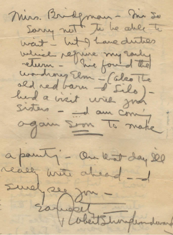 The note left by Robert Strong Woodward