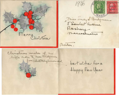 Christmas Card to Lucy Bridgman from RSW in 1936