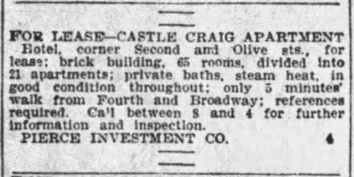 Castle Craig Advertisment, March 4, 1910, LA Times
