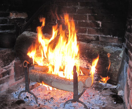 Yule log burning in the fireplace 