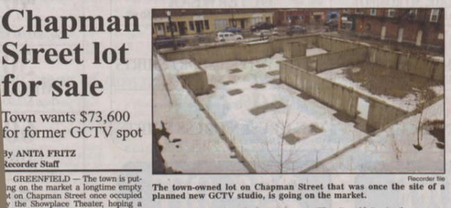 Greenfield Recorder article showing the site of the old Victoria Theater