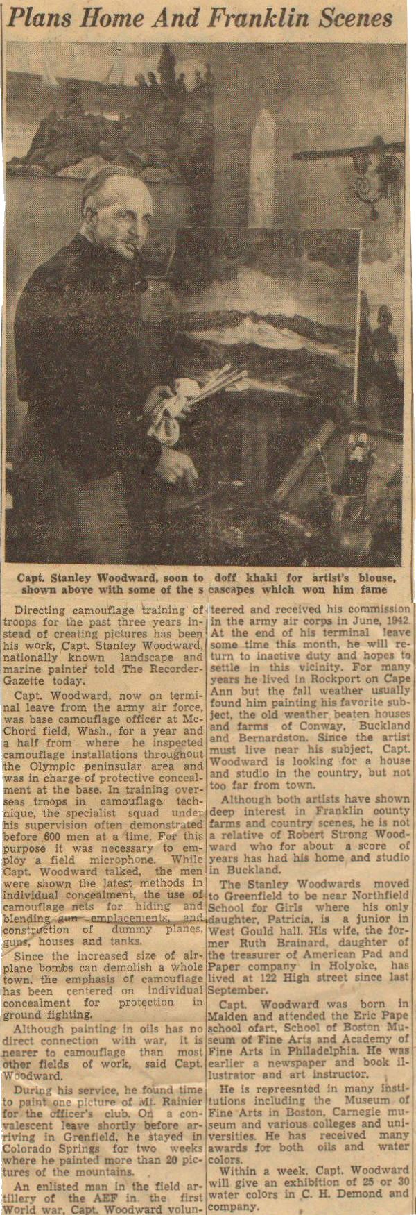  Greenfield Recorder article about Stanley Woodward