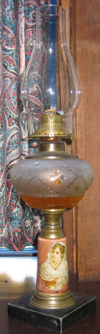  Old oil lamp with marble base 