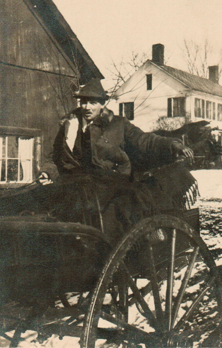 Robert Strong Woodward in  his buggy at the Redgate Studio, 1921 