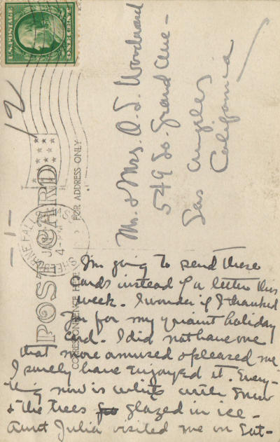 Back of post card sent by RSW to his parents in California 