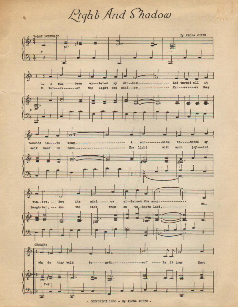 Sheet music for Light and Shadow, a song by Flora White