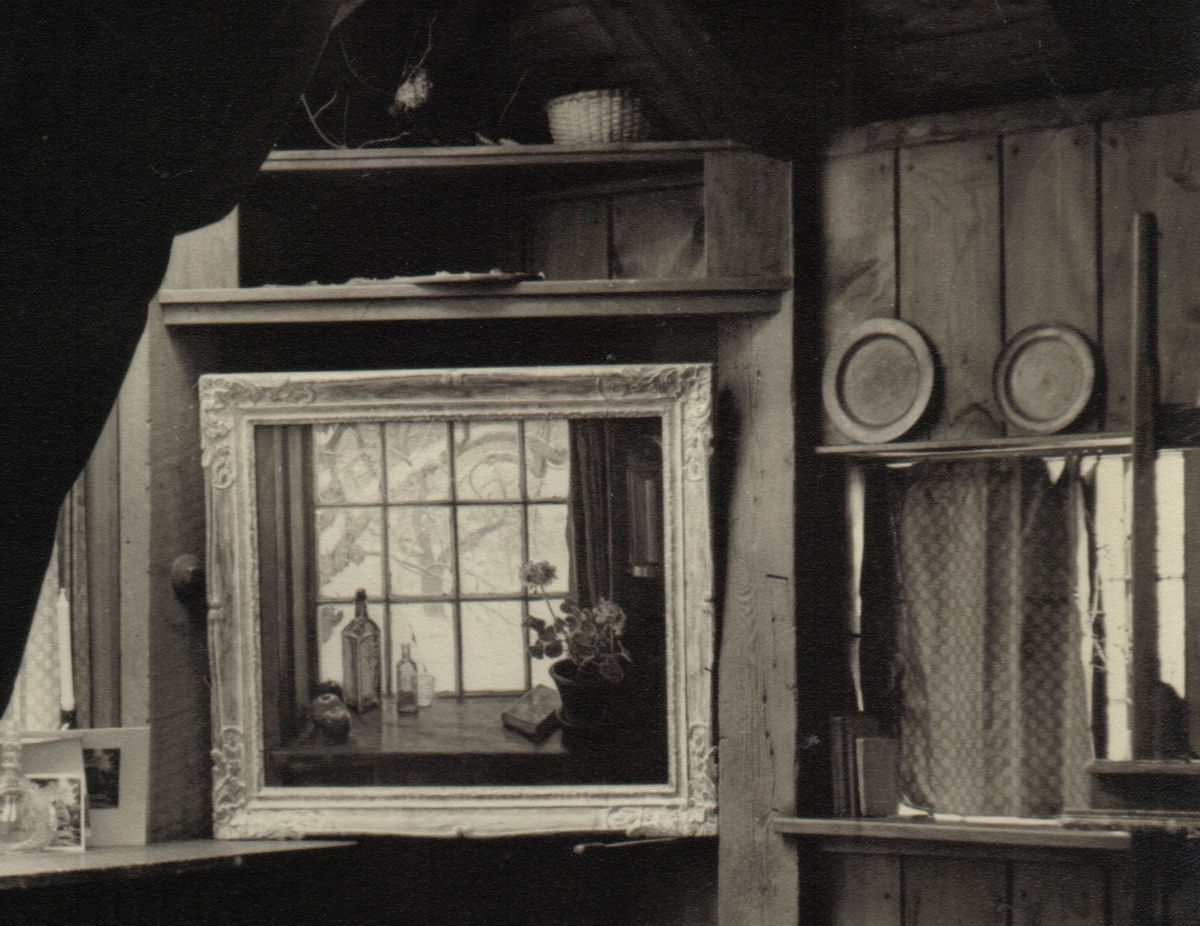 Interior view of the Southwick Studio showing the little East window and the painting Orchard Window